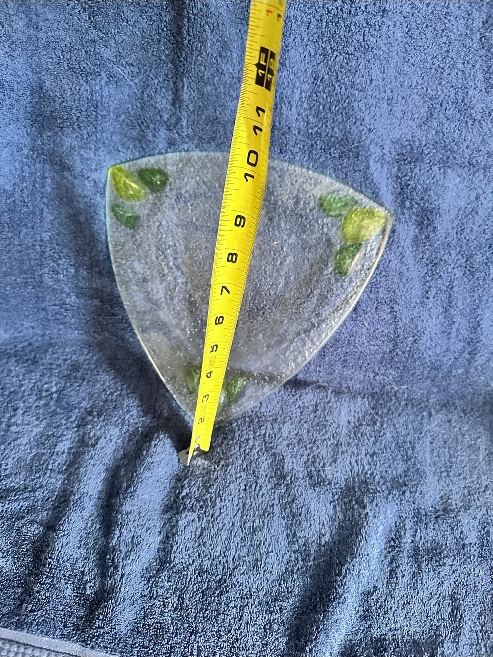 Triangular Textured Glass Accent Plate with Green Leaf Details